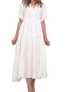 Petal & Pup Wabash Midi Shirt Dress White Cotton Gauze Clean Girl Scandi